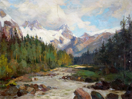 Oil painting Forest decorations in the mountains Unknown artist