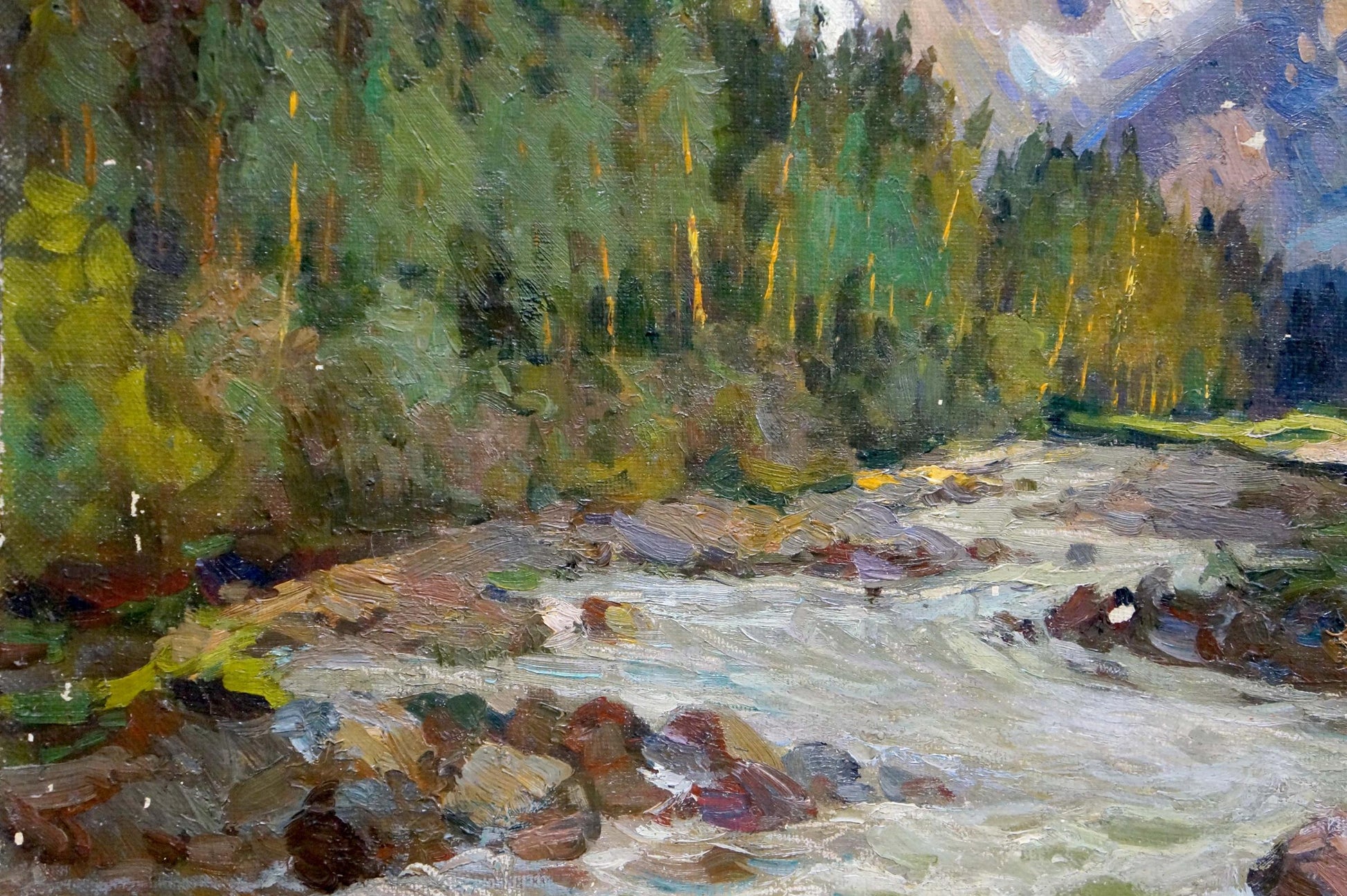 An unidentified artist painted forest decorations in the mountains