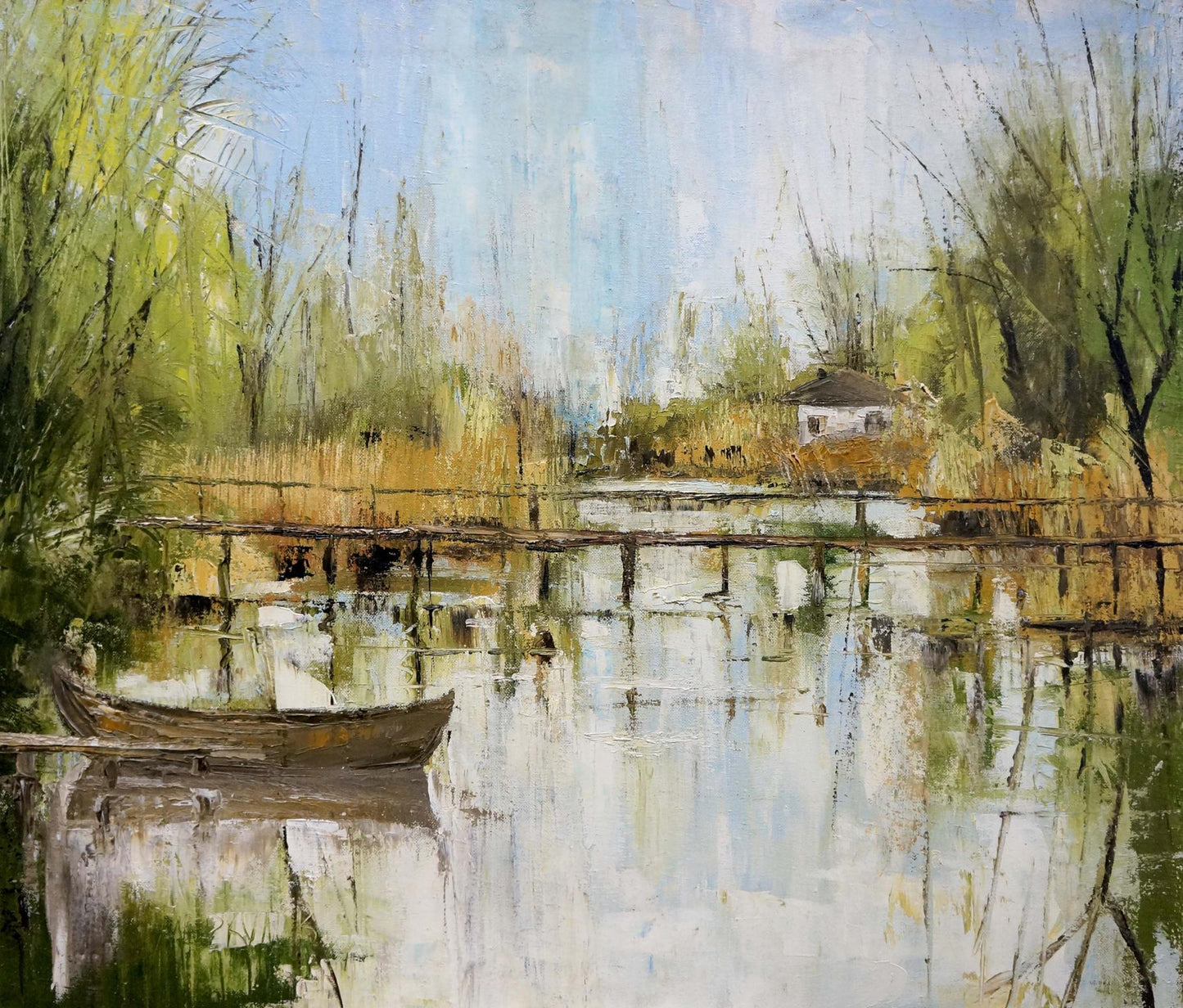 Oil painting Bridge to the village Merkulov Valentin Nikolaevich