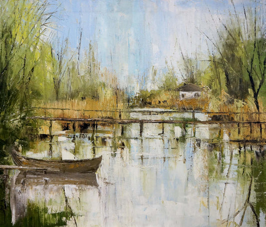 Oil painting Bridge to the village Merkulov Valentin Nikolaevich