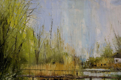 Oil painting Bridge to the village Merkulov Valentin Nikolaevich