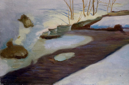 Oil painting Snowdrifts near the stream Unknown artist