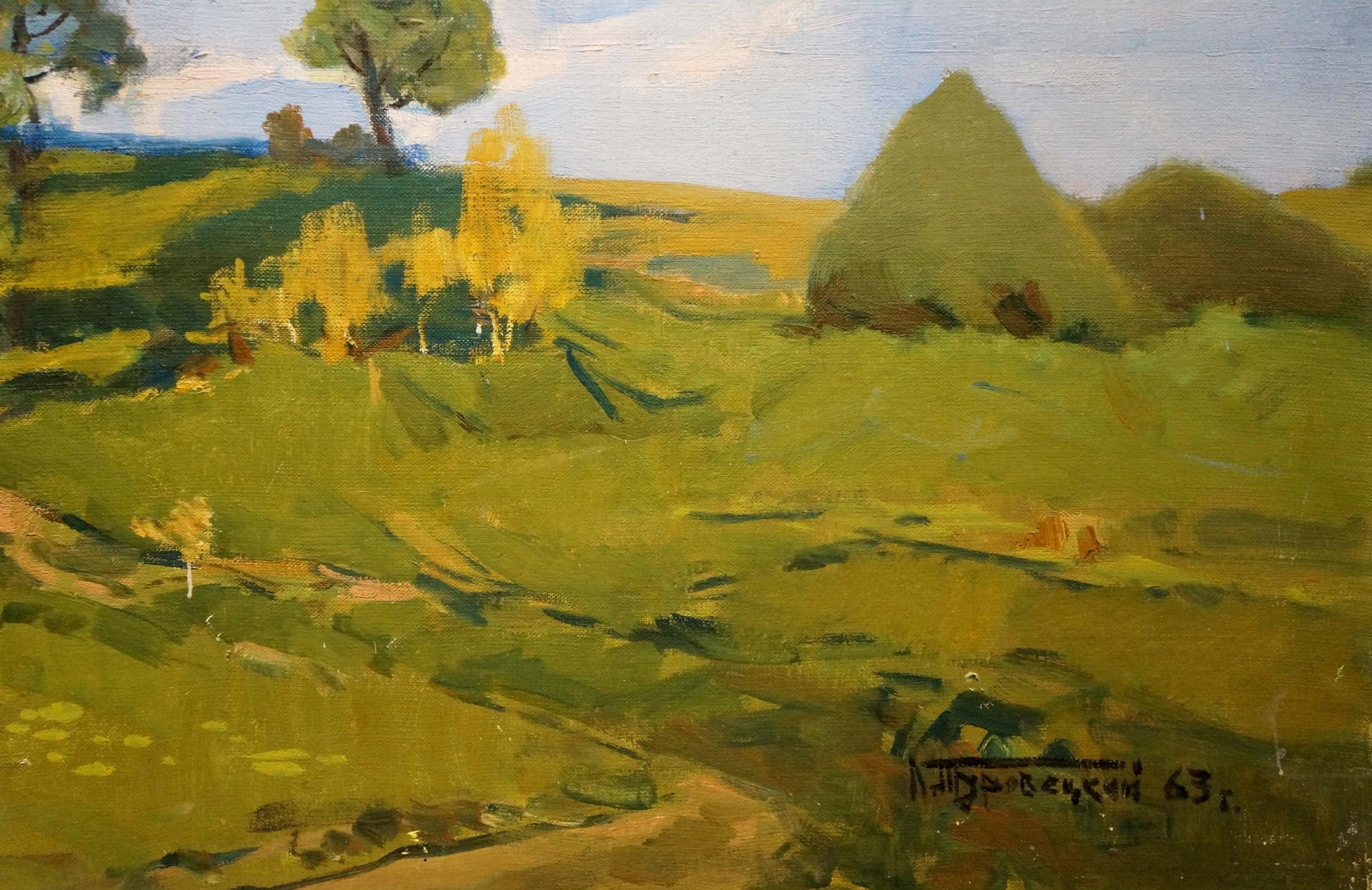 Oil painting by Leonid Markovich Turovetsky illustrating a blustery day