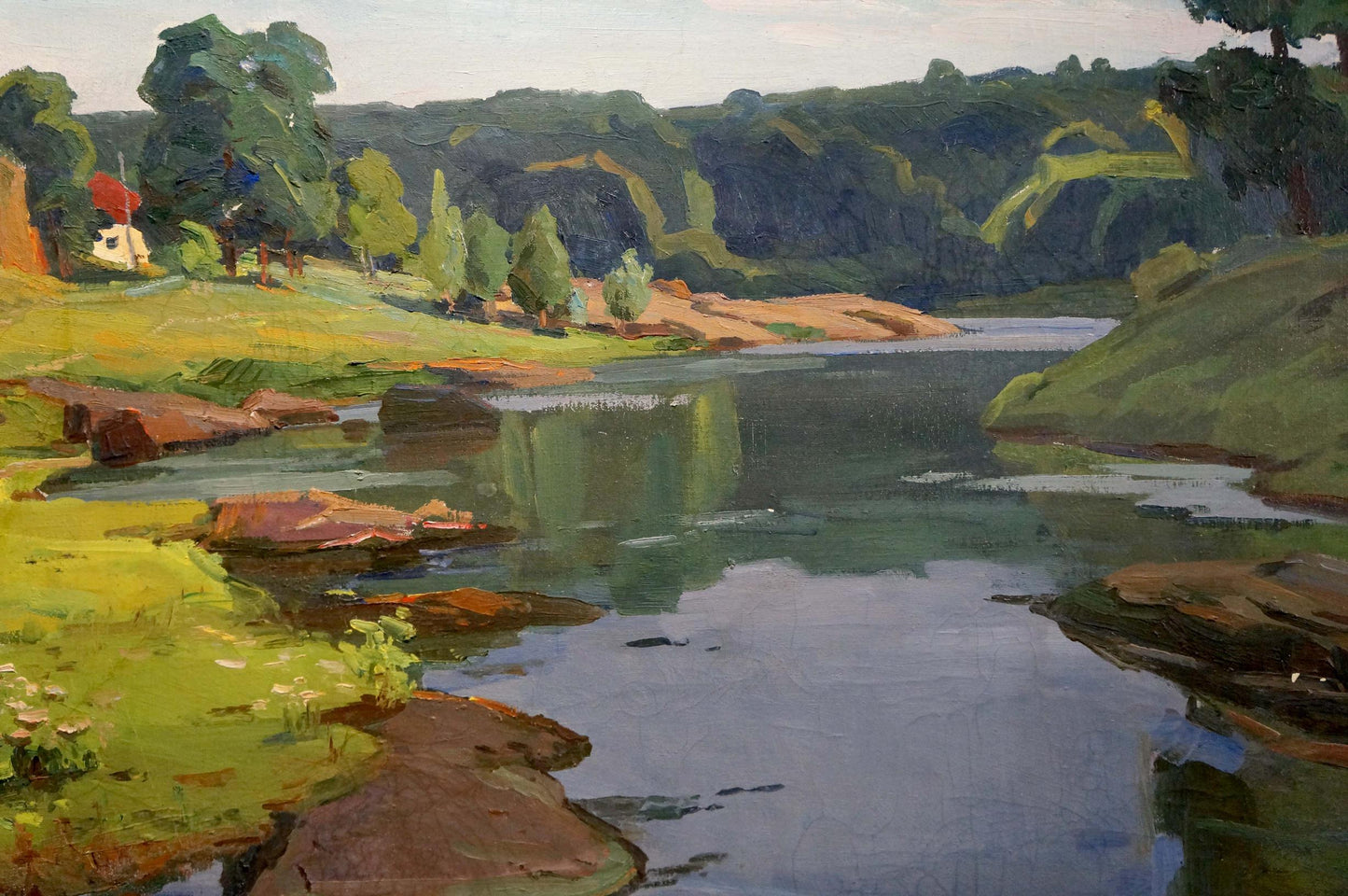 Oil painting Day dawn on a river landscape Unknown artist