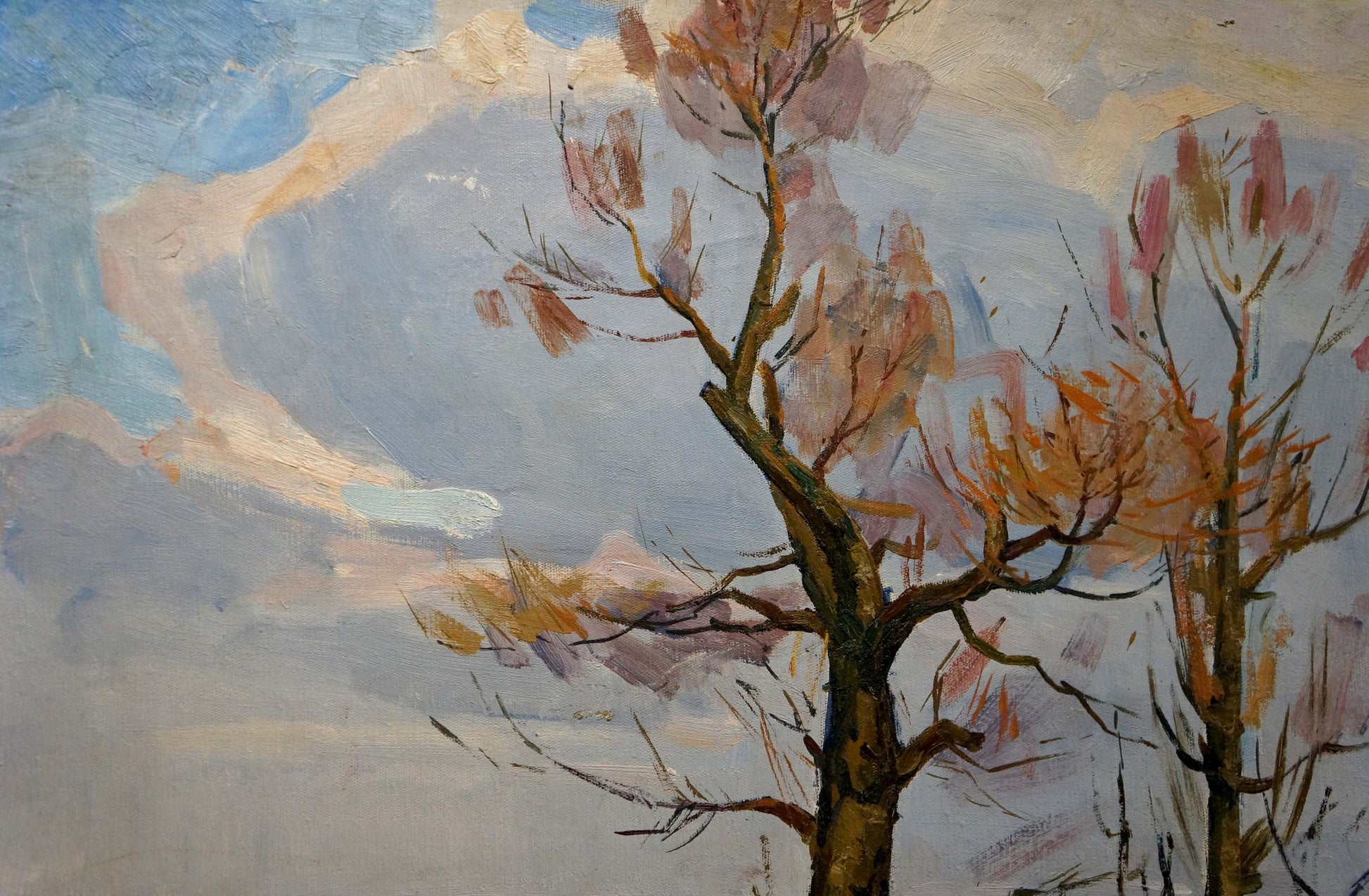 End of Winter depicted in oil by Vladimir Alexandrovich Zhugan