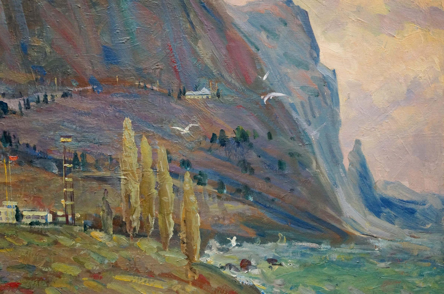 Oil painting Mountains near the sea Unknown artist