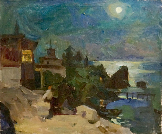 Oil painting Night city