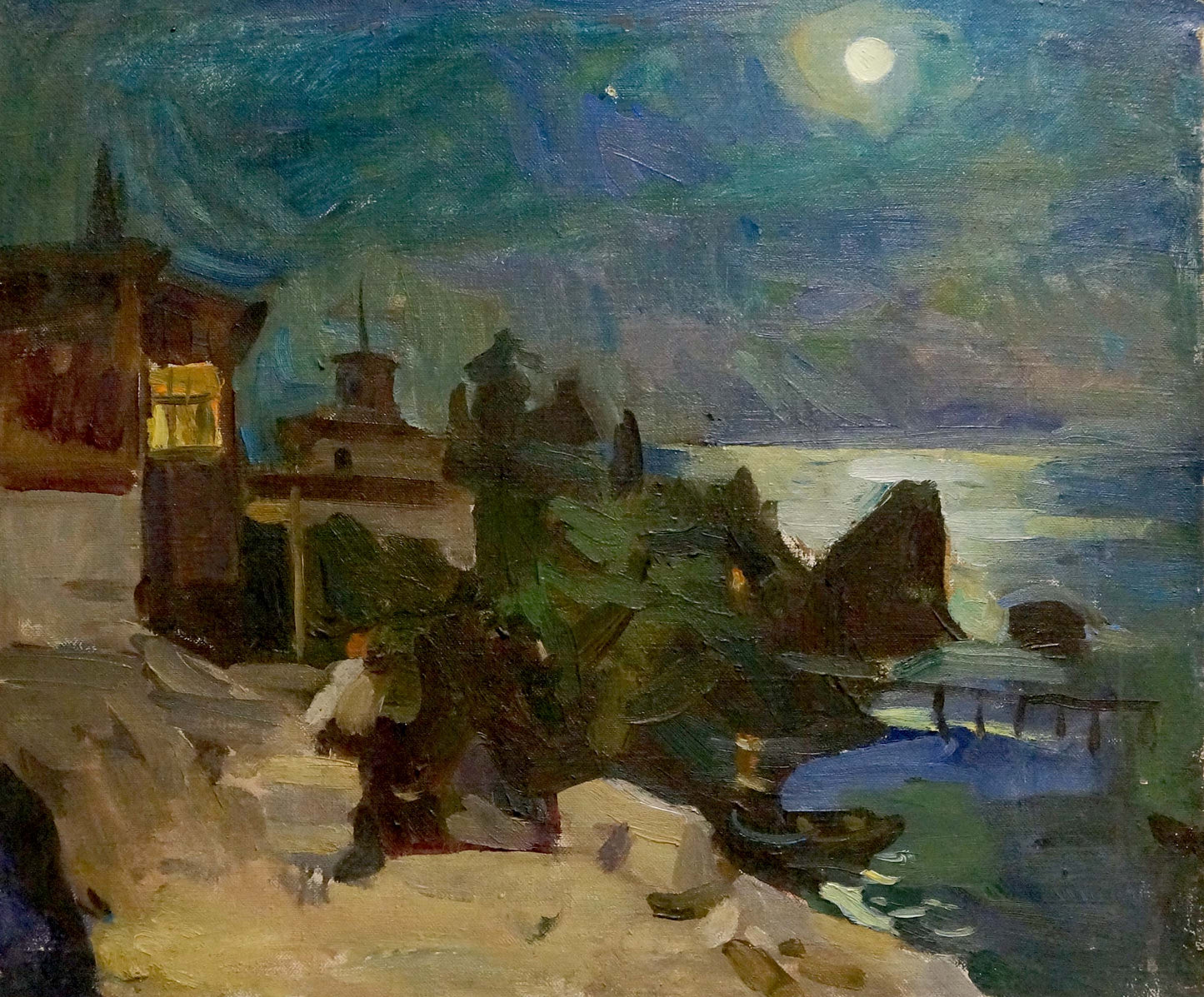 Oil painting Night city