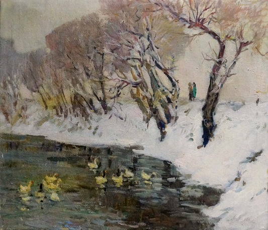 Oil painting On the lake Nikolai Petrovich Petrov