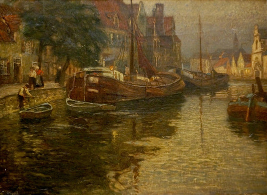 Oil painting City river Karl O'Lynch von Town