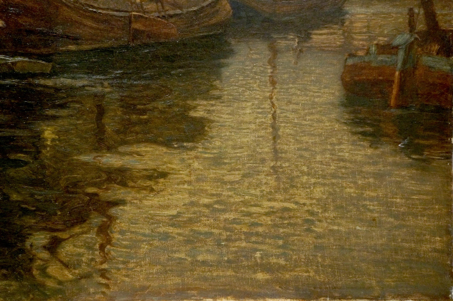 Presented by Karl O'Lynch von Town, the oil painting depicts a bustling city river