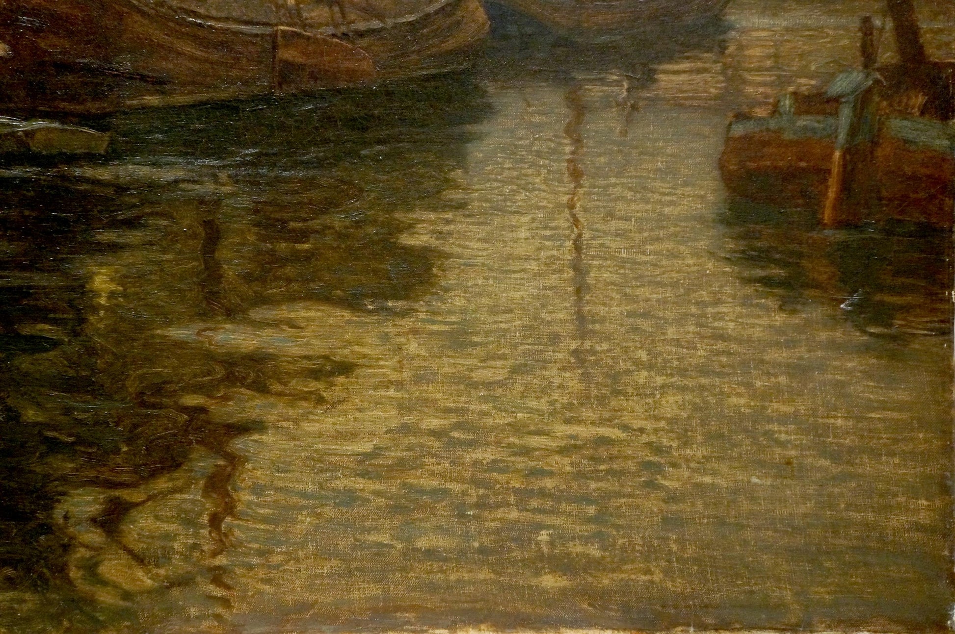 Presented by Karl O'Lynch von Town, the oil painting depicts a bustling city river