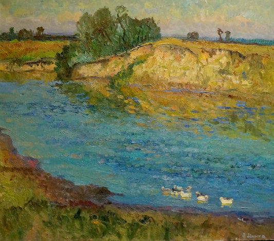Oil painting Hot summer day by the river Alexander Mynka