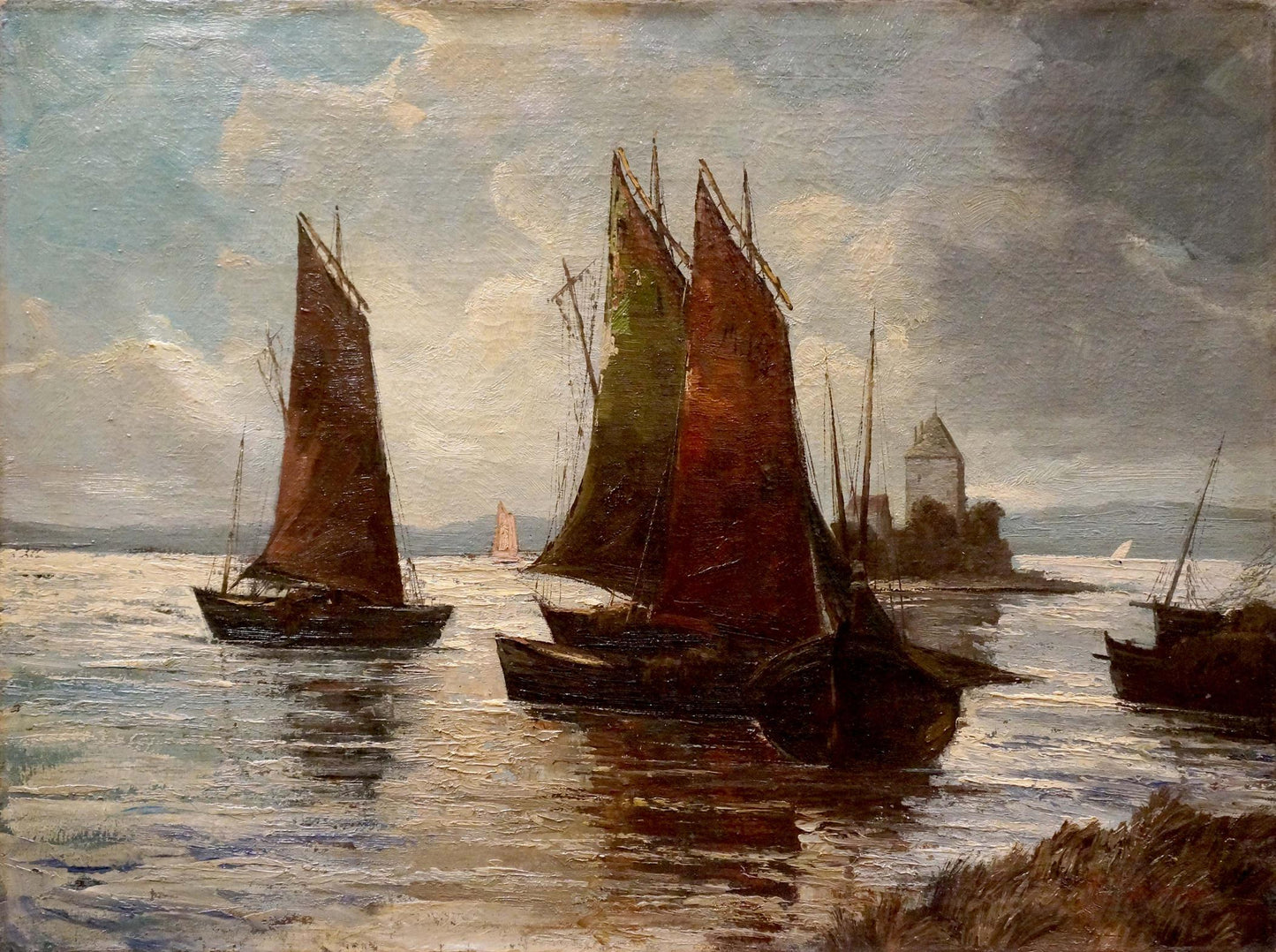 Oil painting Fleet of ships Woseker A.
