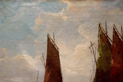 Oil painting Fleet of ships Woseker A.