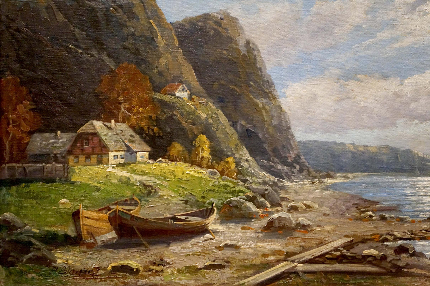 Oil painting Boat on the seashore European artist