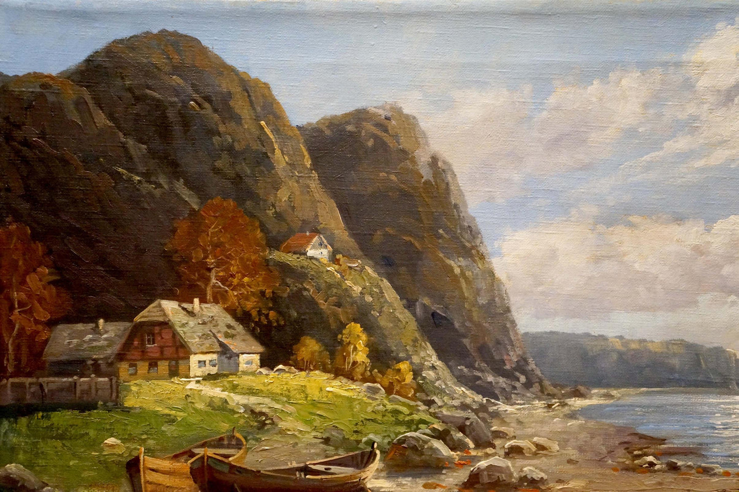 Oil painting Boat on the seashore European artist