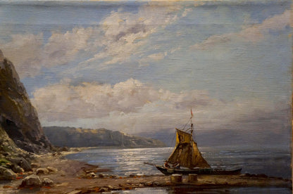 Oil painting Boat on the seashore European artist