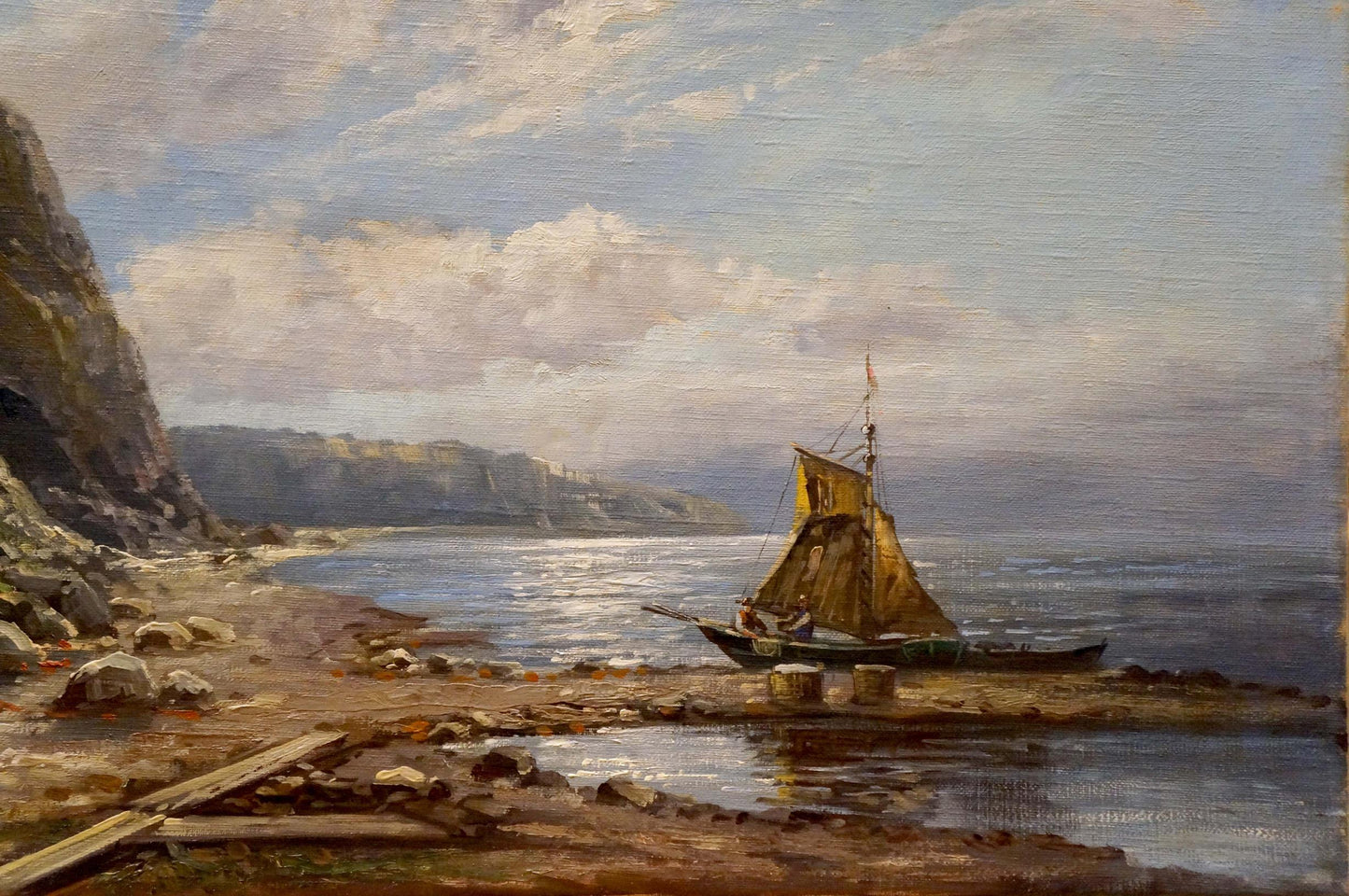 Oil painting Boat on the seashore European artist