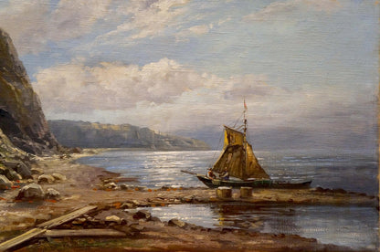 Oil painting Boat on the seashore European artist