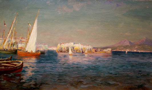 Oil painting Ships in the bay
