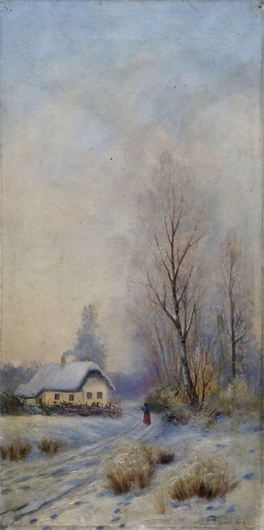 Oil painting Walk through winter nature Unknown artist