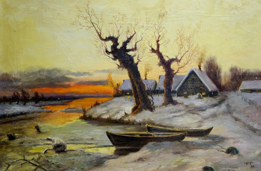 Oil painting Winter dawn
