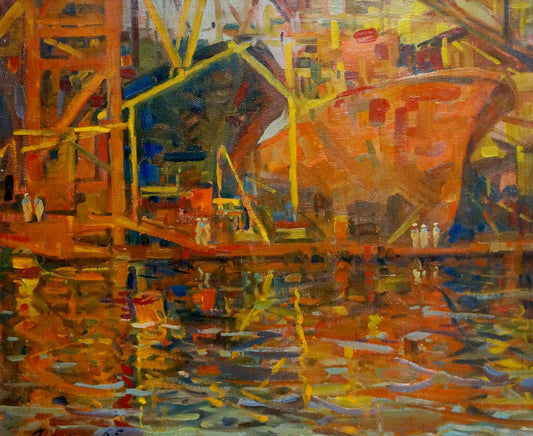 Oil painting Ship in port Atayan Armen Arshakovich