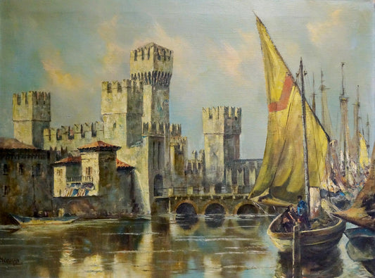 Oil painting Medieval castle Karl Klupp Munchen