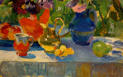 Oil painting Flowers and sweets Polyakova Lyudmila Valentinovna