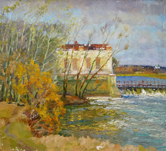 Oil painting House by the shore Minka Alexander Fedorovich