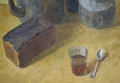 Oil painting Still life with bread and tea Degtyarev Alexander Grigorievich