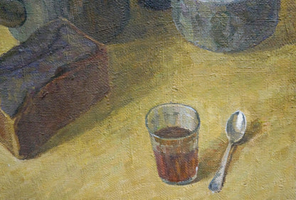Oil painting Still life with bread and tea Degtyarev Alexander Grigorievich