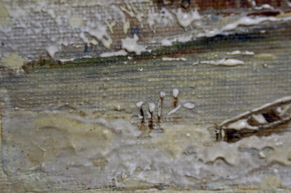 Oil painting Boat on a frozen river Unknown artist