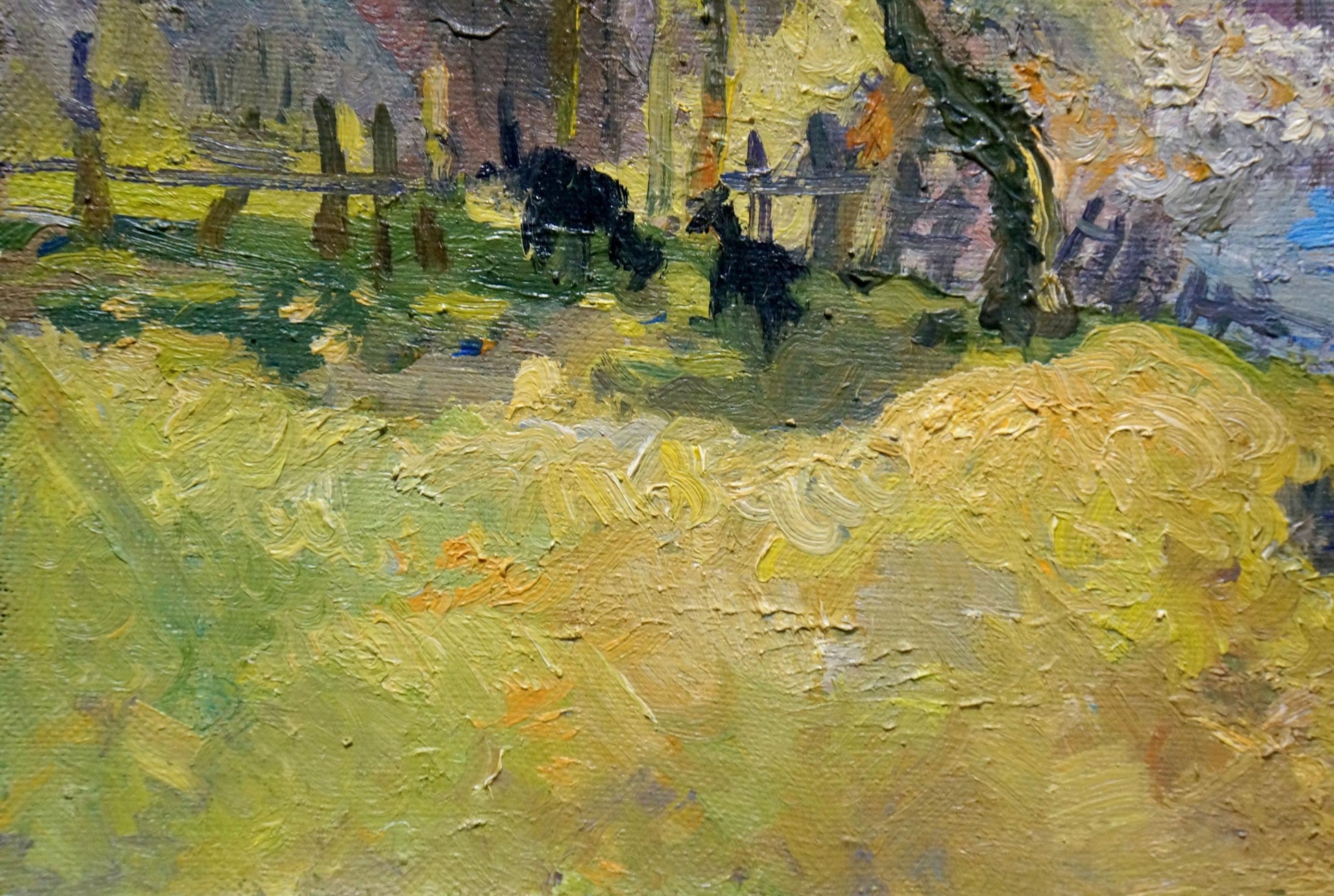 Alexander Fedorovich Minka's oil painting depicts the edge of a village