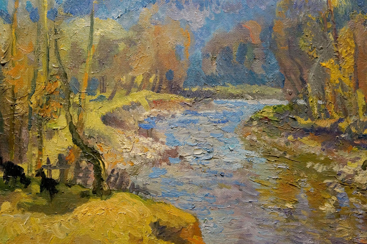 The edge of a village is captured in Alexander Fedorovich Minka's oil painting