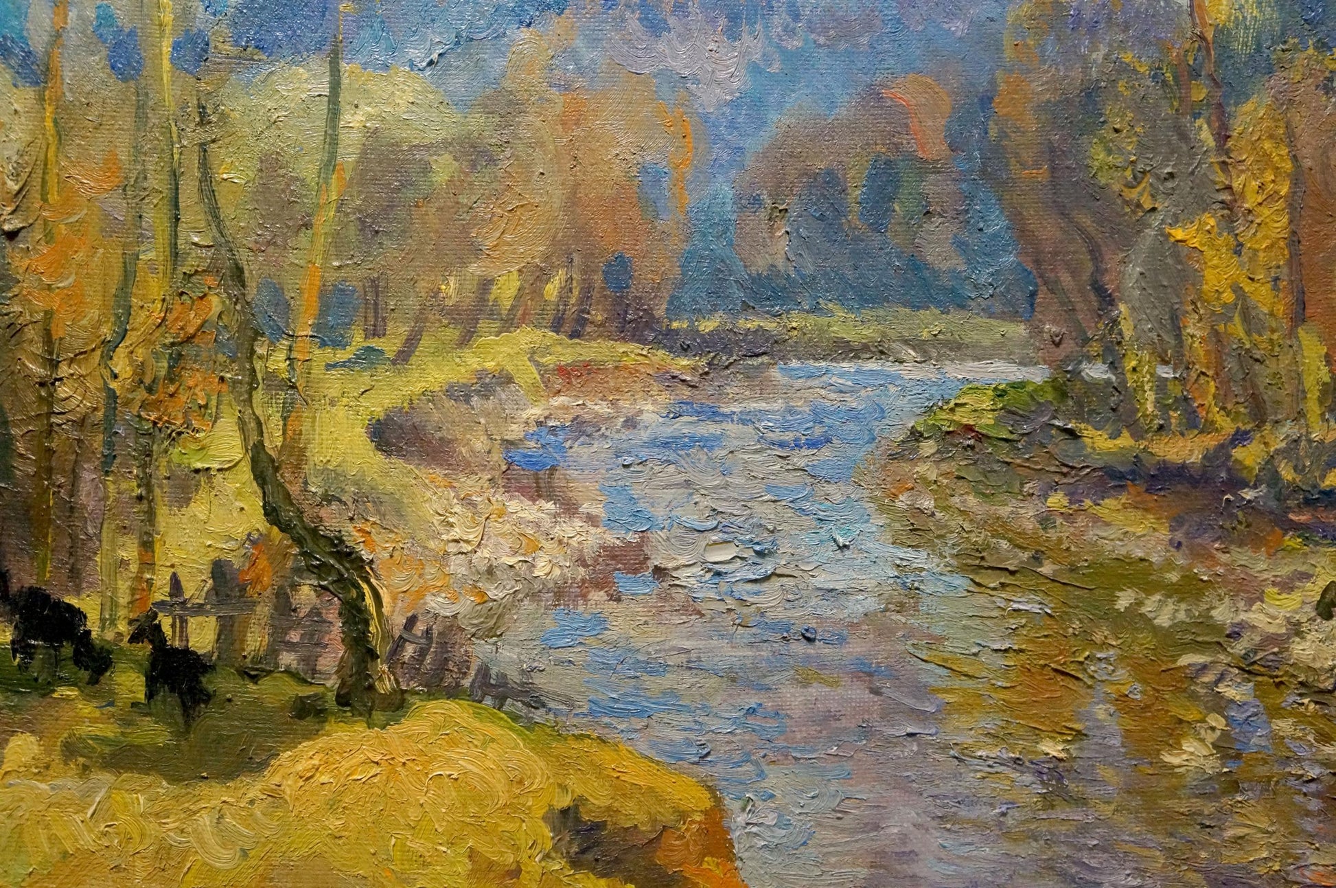 The edge of a village is captured in Alexander Fedorovich Minka's oil painting