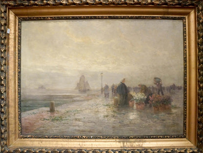 Oil painting Landscape with a market