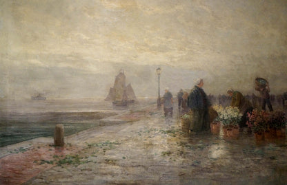 Oil painting Landscape with a market