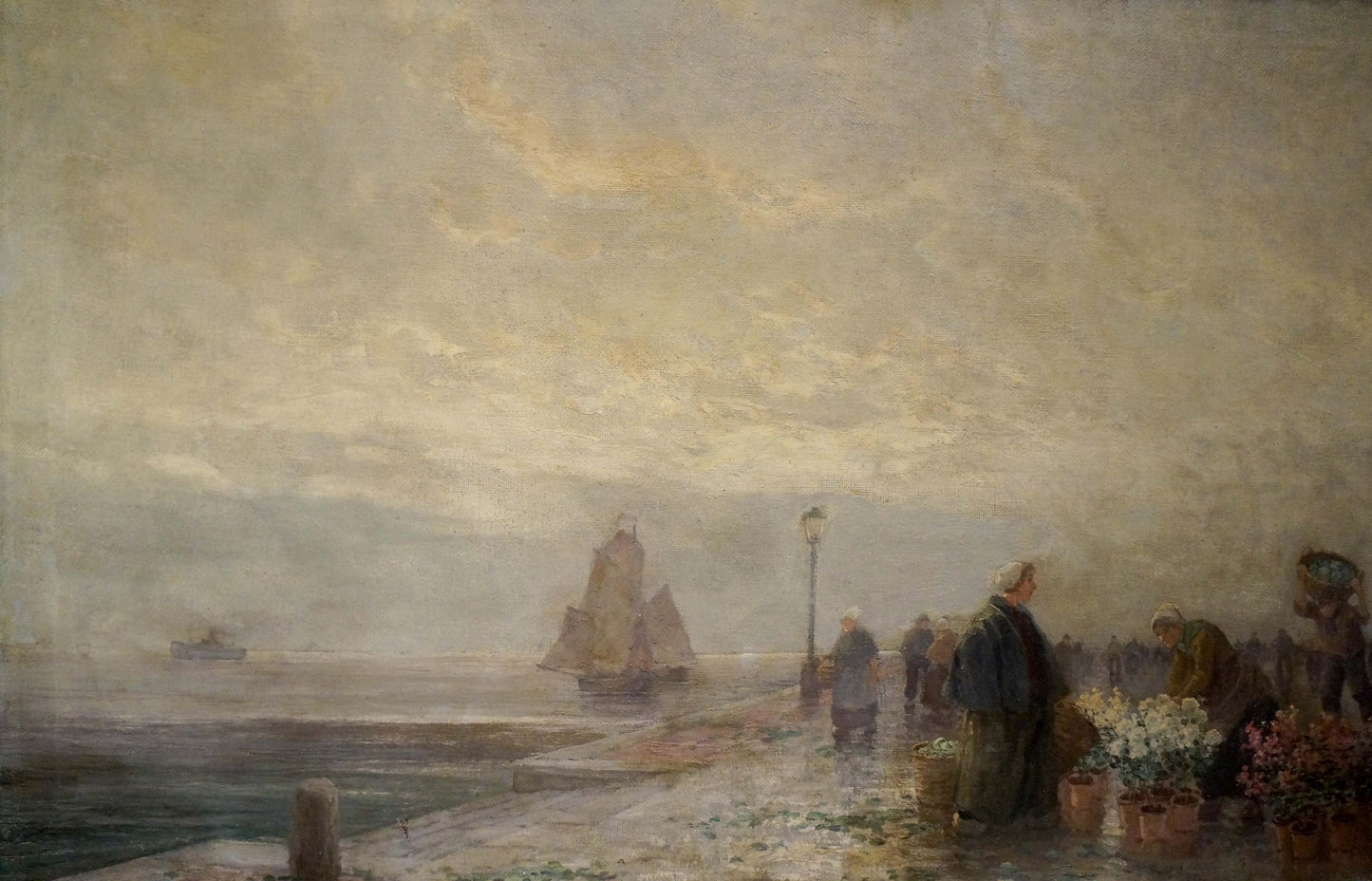 Oil painting Landscape with a market