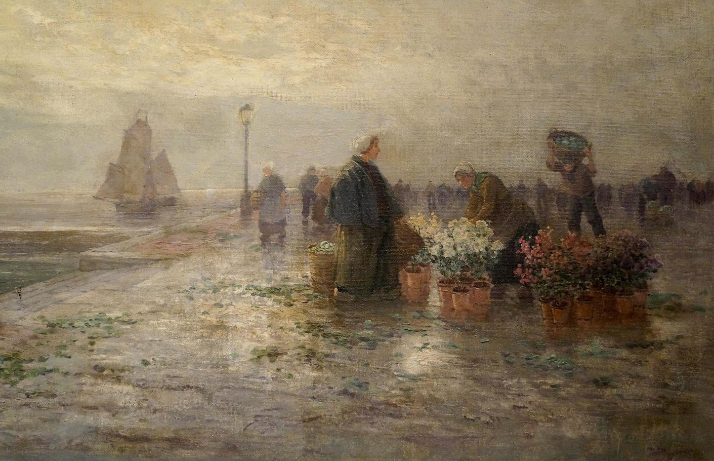 Oil painting Landscape with a market
