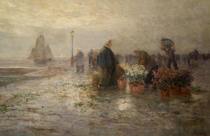 Oil painting Landscape with a market