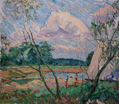 Oil painting Children on the shore Sevastyanov Viktor Grigorievich