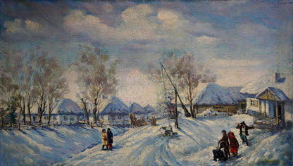 Oil painting Winter. Rural landscape Lysenko Sergey Nikolaevich