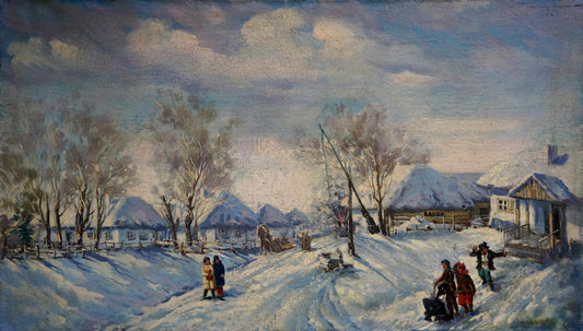 Oil painting Winter. Rural landscape Lysenko Sergey Nikolaevich