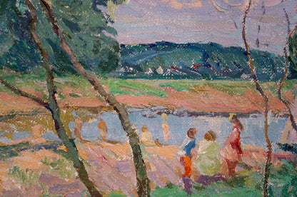 Oil painting Children on the shore Sevastyanov Viktor Grigorievich