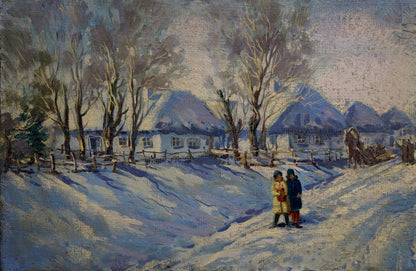 Oil painting Winter. Rural landscape Lysenko Sergey Nikolaevich