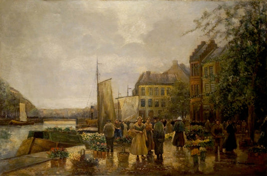 Oil painting City life R. Hornemann