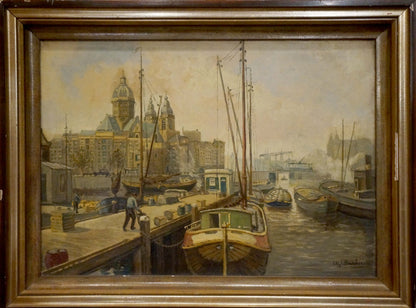 Oil painting City life landscape