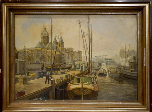 Oil painting City life landscape